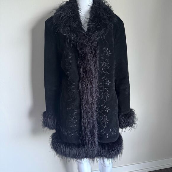 Y2K Penny Lane Black Suede Embroidered Jacket Size XL - Picture 1 of 7
